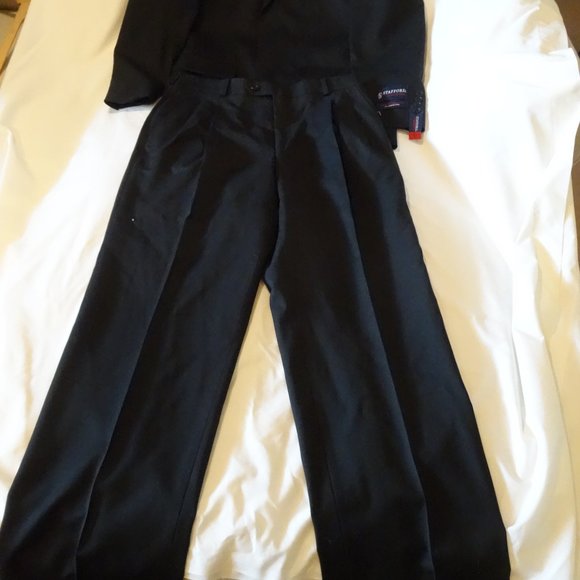 NEW Stafford Mens Classic BLACK Wool pleat Front 2 Pc Suit 38R Jacket 32x32 Pant - Picture 4 of 8